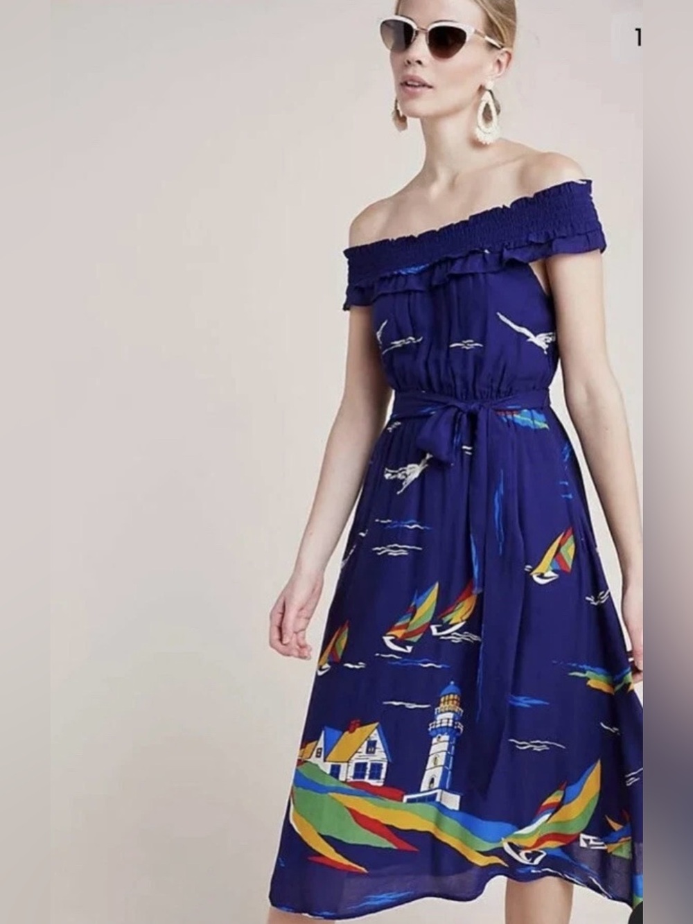 ANTHROPOLOGIE 52 CONVERSATIONS Colloquial Boat Off Shoulder Midi Dress